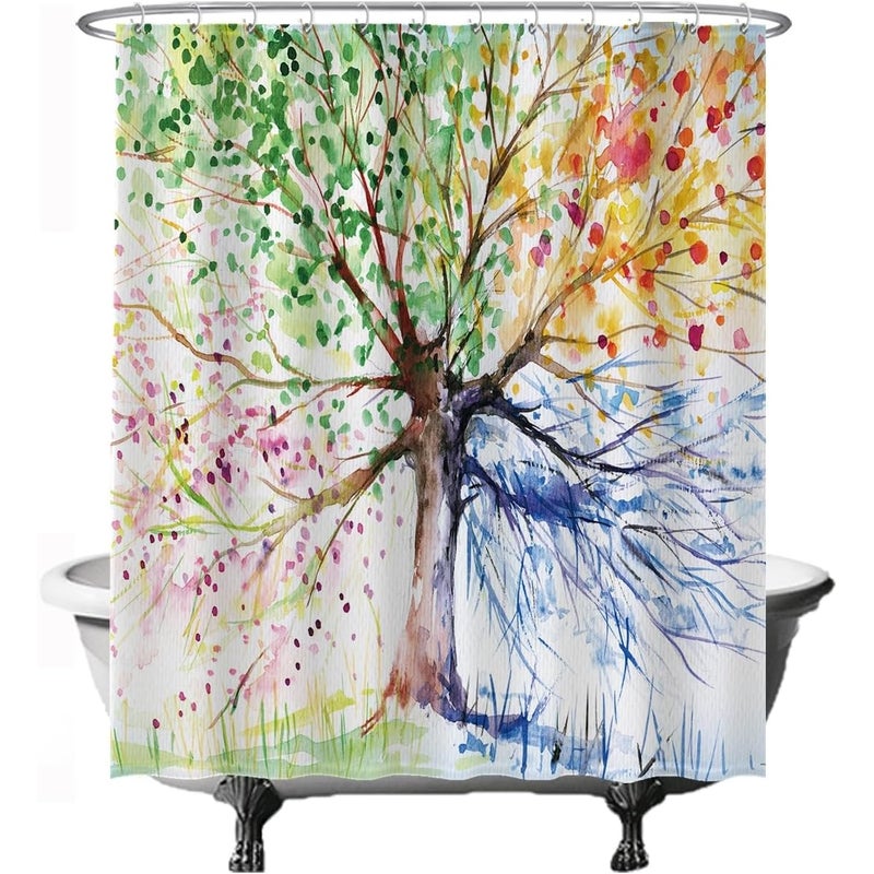 Zasłona prysznicowa - Drzewo Życia 4 pory roku akwarela - metalowa pętla 180*180 cm, haczyk gratis