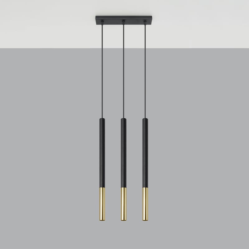 Lampa wisząca FLAR 3L czarny/złoto LED 4000K - 30x5x90cm Sollux
