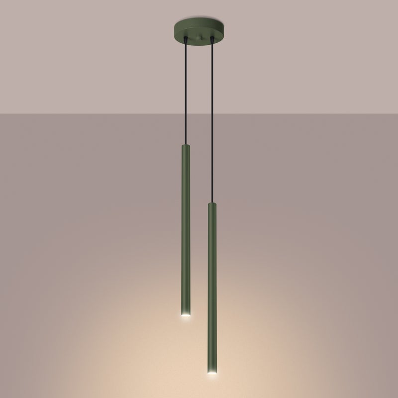 Lampa wisząca BRILL 2 zielona oliwka LED 3000K - 15x15x114cm Sollux