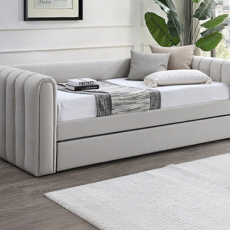 Łóżko wysuwane 90 x 190 cm - Tkanina - Beżowy - SAHONA