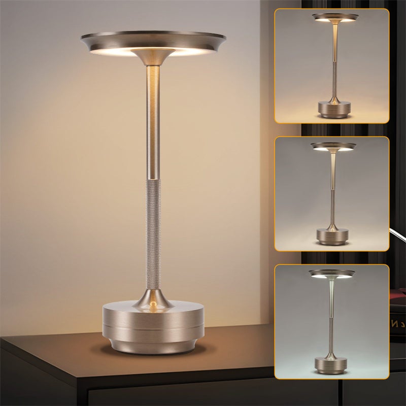 NETTLIFE Bezprzewodowa lampka nocna zasilana bateryjnie - ściemnialna lampa stołowa LED z dotykowym akumulatorem USB