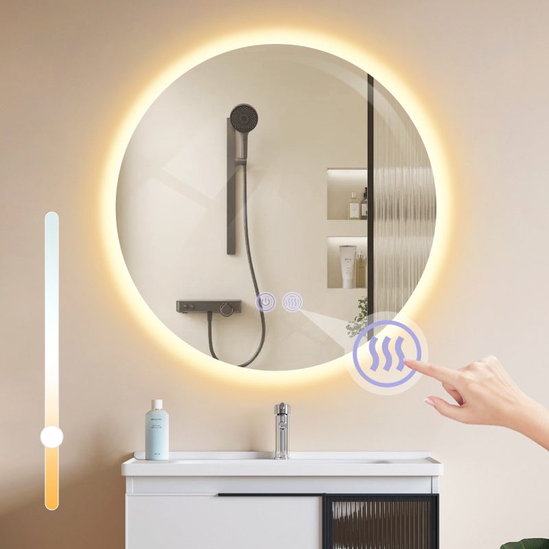 NETTLIFE Lustro łazienkowe z oświetleniem okrągłe 50cm Lustro łazienkowe Lustro ścienne LED z funkcją dotykową