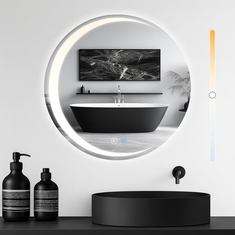 NETTLIFE Okrągłe Lusterko Łazienkowe 60cm z LED, Lusterko Świetlne z Regulowaną Temperaturą Barwową, Funkcja Dotykowa i IP44