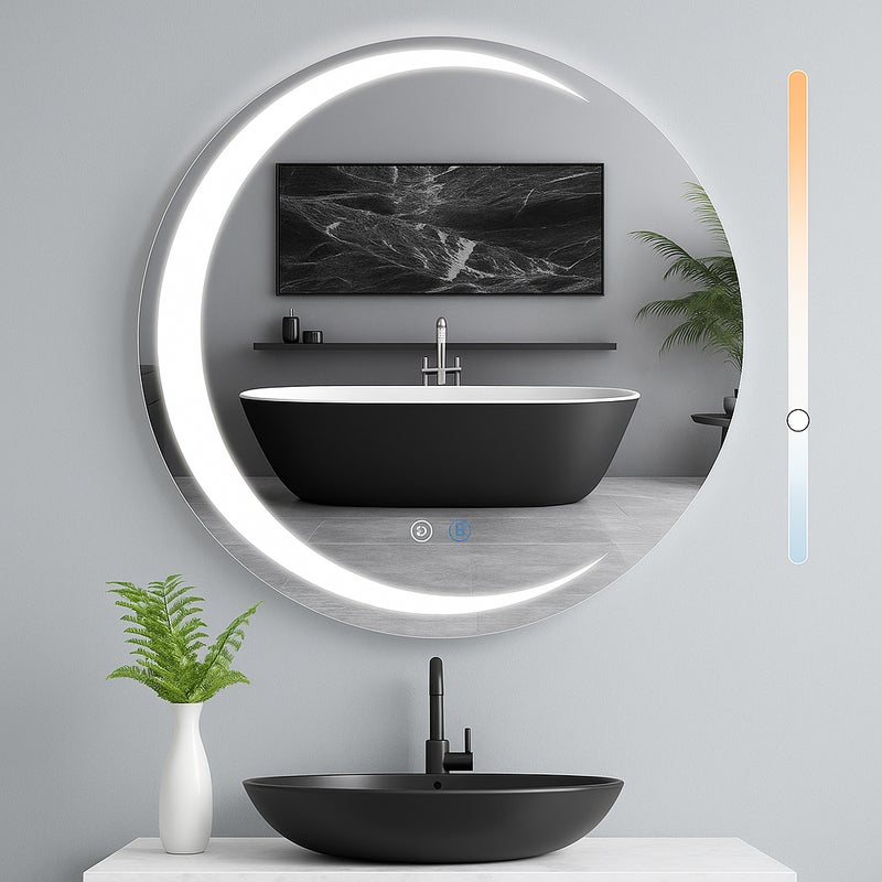 NETTLIFE Okrągłe Lusterko Łazienkowe 50cm z LED, Lusterko Świetlne z Regulowaną Temperaturą Barwową, Funkcja Dotykowa i IP44