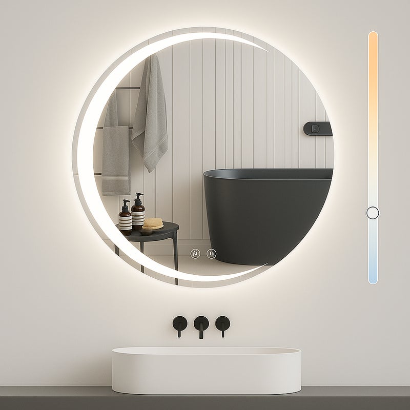 NETTLIFE Lustro łazienkowe z oświetleniem, okrągłe lustro łazienkowe LED IP44, 80 cm okrągłe lustro łazienkowe z funkcją dotykową