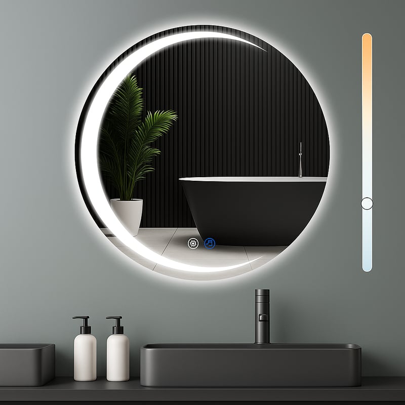NETTLIFE Okrągłe Lusterko Łazienkowe 70cm z LED, Lusterko Świetlne z Regulowaną Temperaturą Barwową, Funkcja Dotykowa i IP44