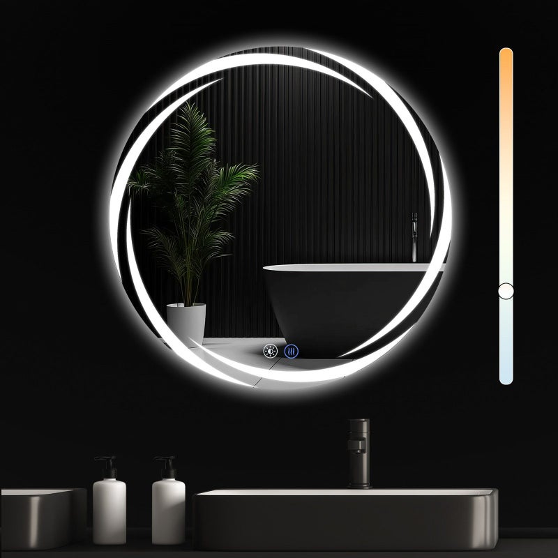 NETTLIFE Lustro łazienkowe z oświetleniem, okrągłe lustro łazienkowe LED, 70 cm IP44 okrągłe lustro łazienkowe z funkcją dotykową