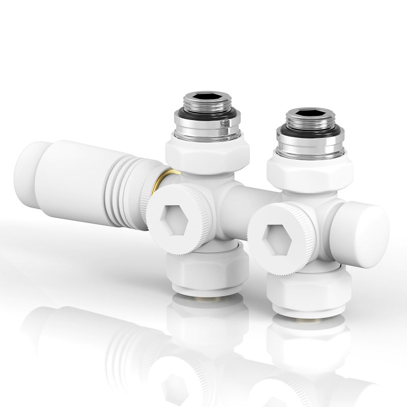 Zawór termostatyczny do grzejnika łazienkowego - Zestaw z głowicą - Kolor biały - Zgodny 15/16 mm