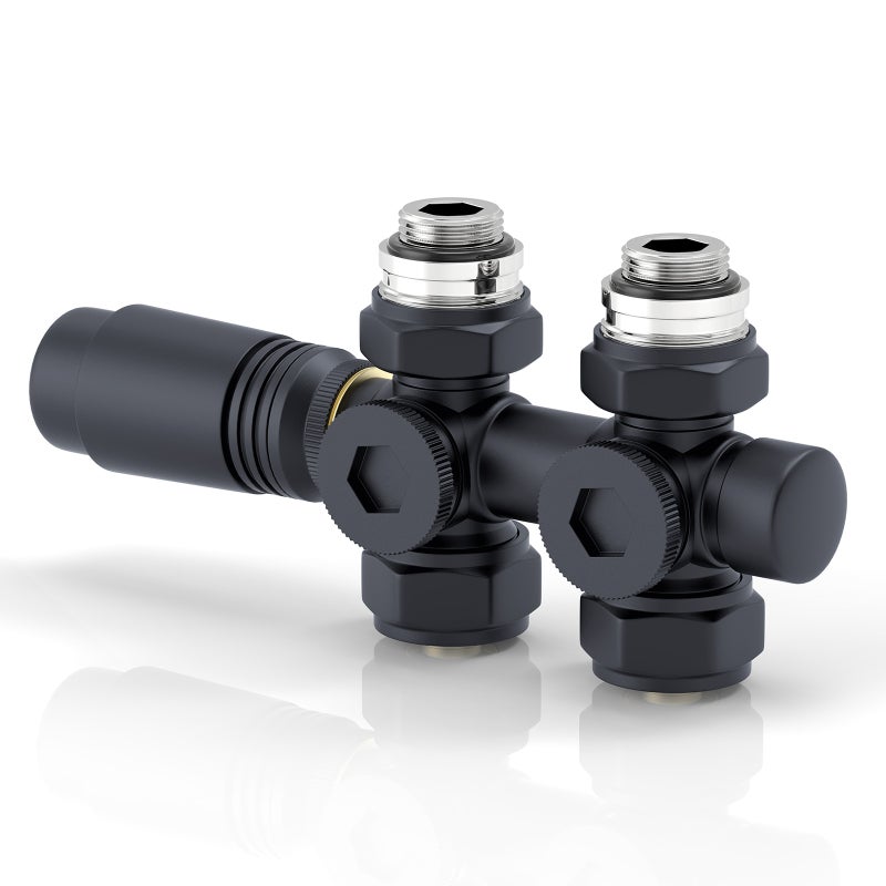 Zawór termostatyczny do grzejnika łazienkowego - Zestaw z głowicą - Kolor antracytowy - Zgodny 15/16 mm