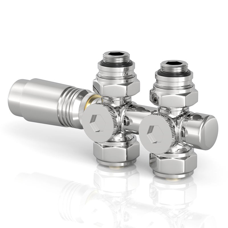 Zawór termostatyczny do grzejnika łazienkowego - Zestaw z głowicą - Kolor chrom - Zgodny 15/16 mm