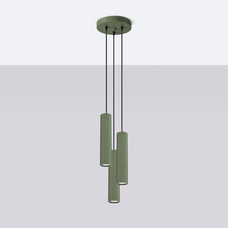 Lampa wisząca GLOOW 3P zielona oliwka LED 4000K - 19.5x19.5x108cm Sollux