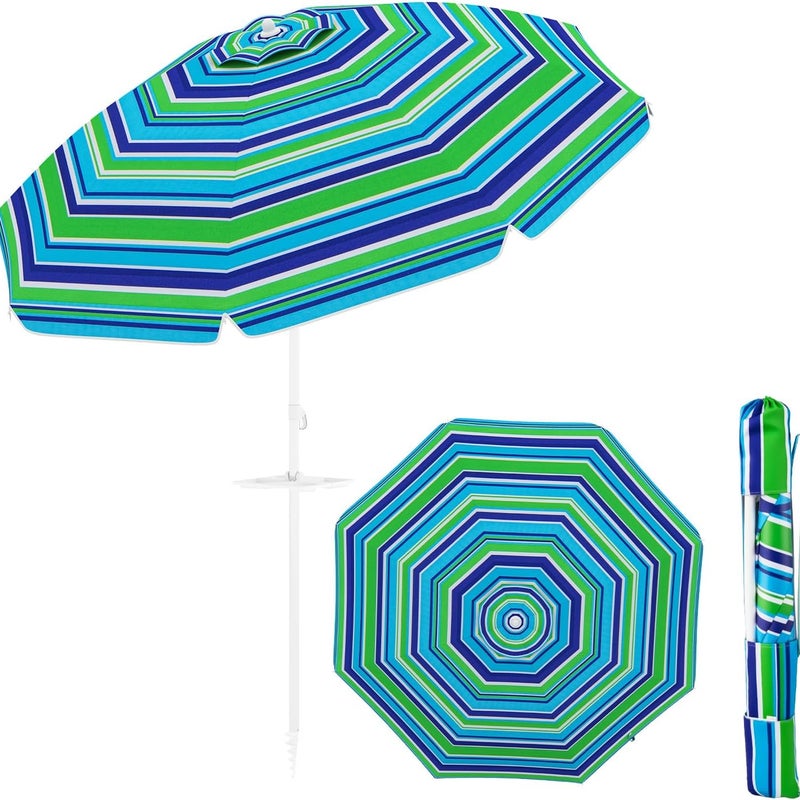 Parasol przeciwsłoneczny, 200 cm, na plażę, z uchwytem na napoje, zginany o 30°, ochrona przed słońcem z ostrzem do wbijania w ziemię, na balkon, do