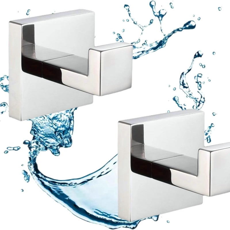 Zestaw 2 chromowanych haczyków łazienkowych, wieszaki ścienne, wieszaki na ręczniki, stal nierdzewna SUS304