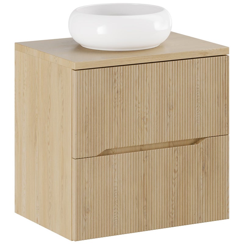 Szafka łazienkowa 60 cm z umywalką Nordic Cremona dąb ryflowana MDF