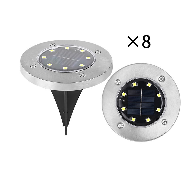 Zestaw 8 podziemnych lamp solarnych 8LED, ciepłe światło ze stali nierdzewnej do ogrodu, tarasu, dziedzińca, dekoracyjne oświetlenie gruntu i trawnika