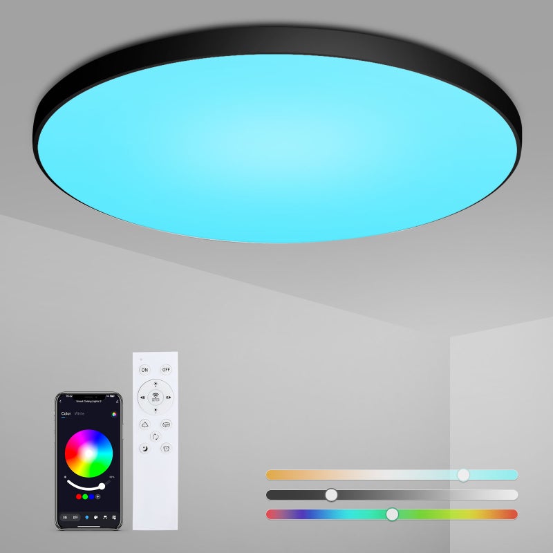 LOVHAUS LED Plafon Regulowany Czarny 24W z Pilotem, RGB Sterowany przez Aplikację, 2700K-6500K Inteligentny Plafon LED Ø30CM