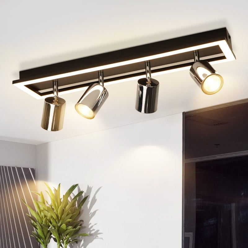 NETTLIFE 4-płomieniowy Reflektorowa sufitowy LED: regulowany Reflektorowa sufitowy GU10, lampa kuchenna, srebrny Reflektorowa 18 W
