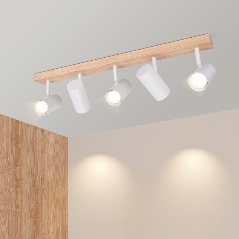 ZMH Lampa sufitowa 5-płomieniowa, białe drewno, GU10 Lampa sufitowa do sypialni, przedpokoju