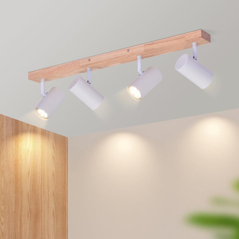 ZMH 4-płomieniowa drewniana lampa sufitowa - Biała lampa sufitowa do przedpokoju, sypialni