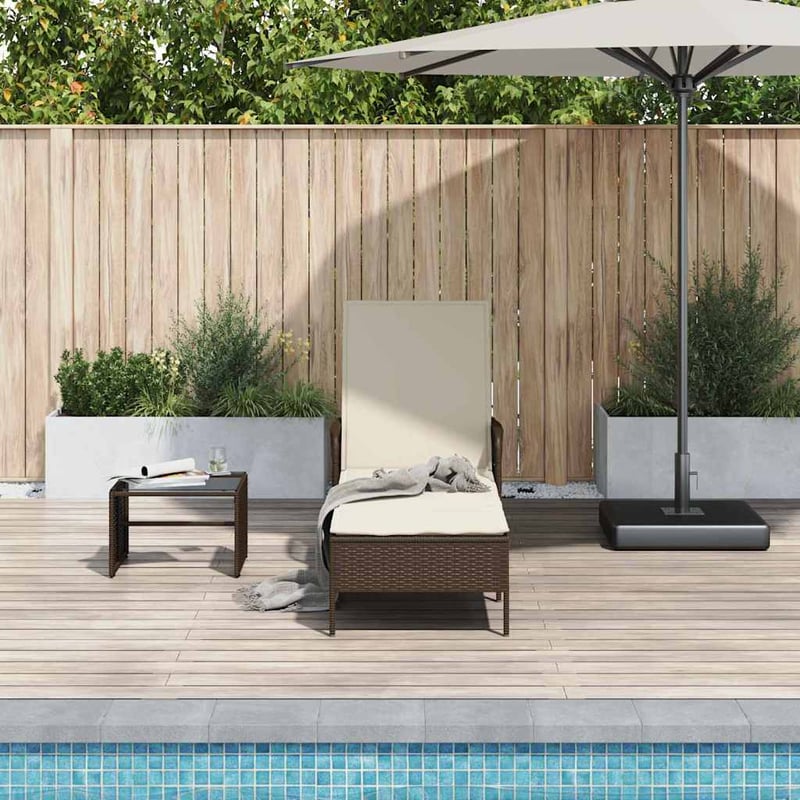 Leżak Brązowy i kremowy biały 55 x 200 x 92 cm polirattan vidaXL