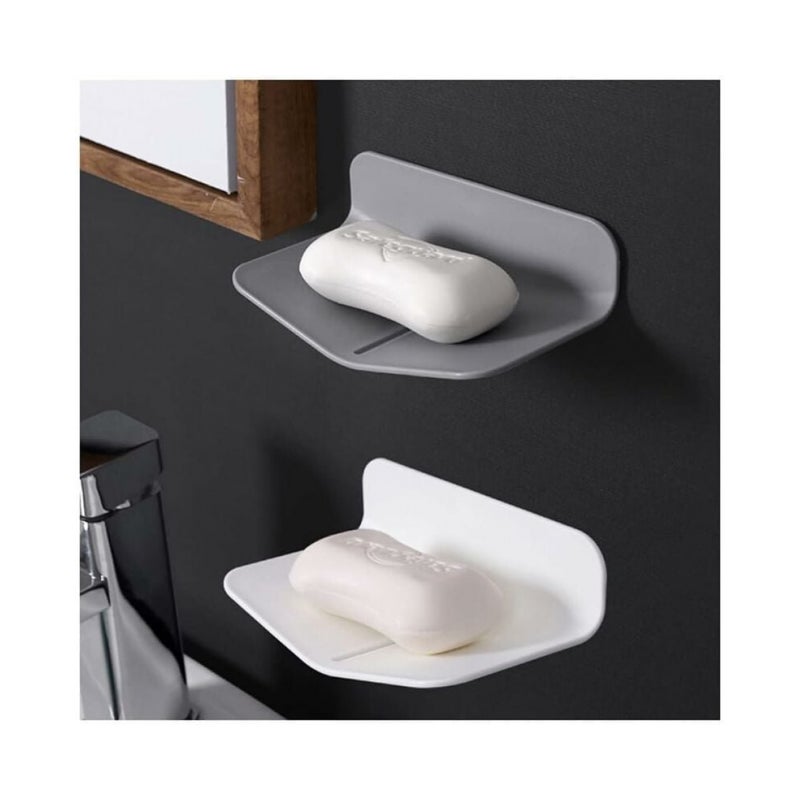 Mydelniczka - Samoprzylepny uchwyt na mydło - Ścienny uchwyt na mydło pod prysznic - Plastik - 2 sztuki - Szary - Biały