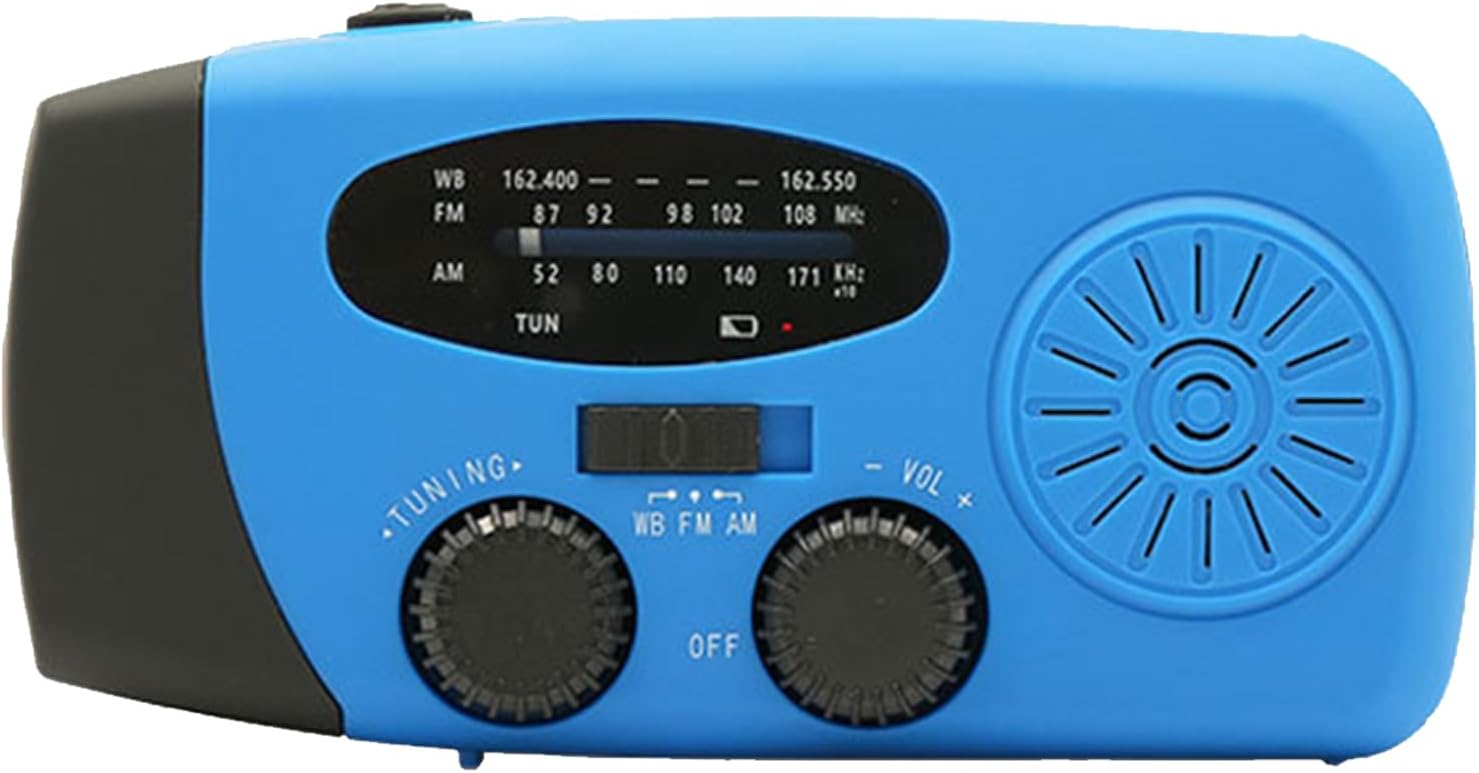 Radio pogodowe z korbką, radio pogodowe Radio ładowalne – radio AM/FM na energię słoneczną, radio pogodowe, oświetlenie LED, szafirowe