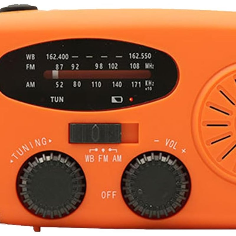 Radio pogodowe z korbką, radio pogodowe Radio ładowalne – radio AM/FM na energię słoneczną, radio pogodowe, oświetlenie LED, pomarańczowe