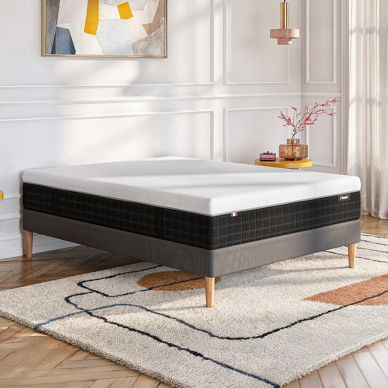 Materac 160 x 200 cm hybrydowy ognioodporny z 9-strefowymi sprężynami kieszeniowymi, pamięcią kształtu i lateksem grub. 28 cm - SLOMAS marki YSMÉE