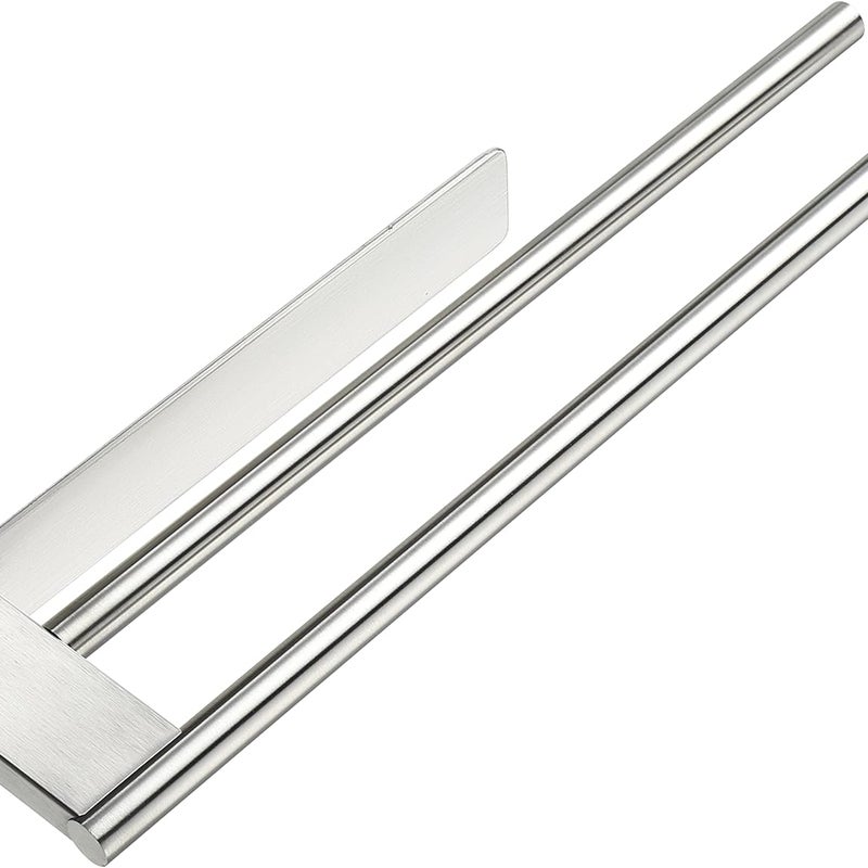 Wieszak na ręczniki łazienkowe bez wiercenia, stal nierdzewna 304, podwójny, samoprzylepny, dwuramienny, ścienny, srebrny