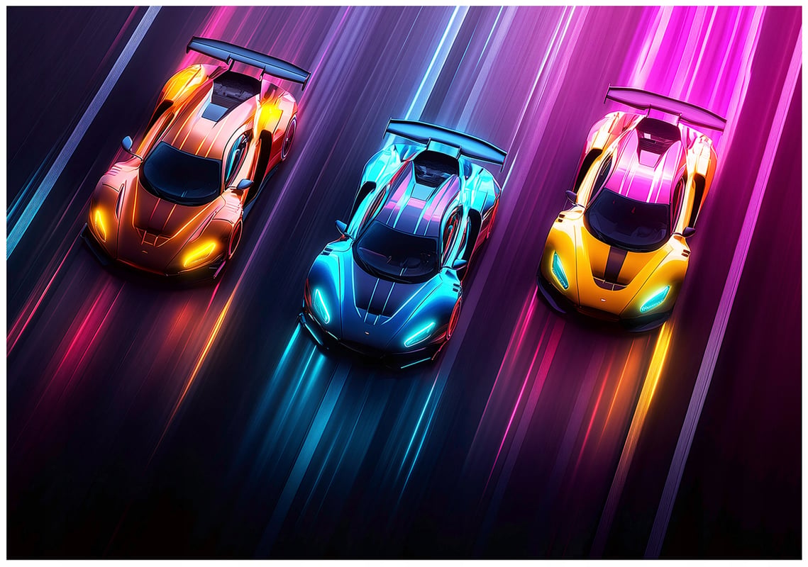 Fototapeta Dla Dzieci Chłopca Auto Sportowe Neon 400x280 cm Tapeta Do Pokoju Dziecięcego Na Flizelinie