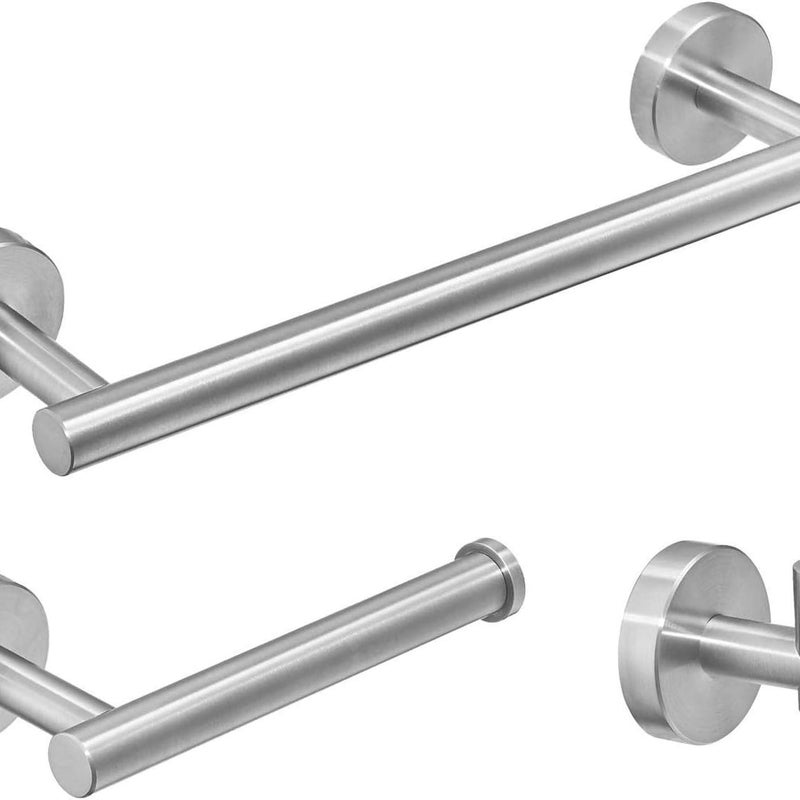 Zestaw akcesoriów łazienkowych 3-częściowy, drążek na ręczniki 30 cm, uchwyt na papier toaletowy, wieszak na ubrania, szczotkowane srebro