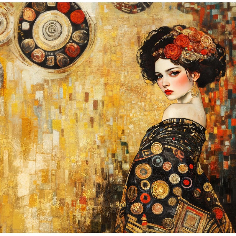 Fototapeta Kobieta w Stylu Klimta Sztuka 300x210 cm Tapeta Do Sypialni Salonu Kuchni Na Flizelinie