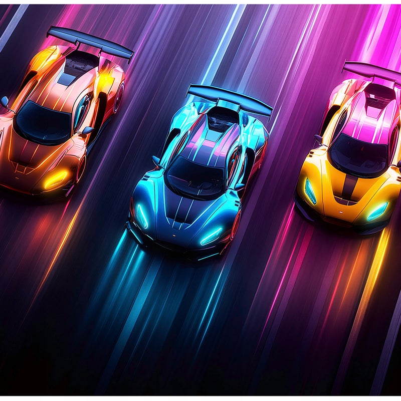 Fototapeta Dla Dzieci Chłopca Auto Sportowe Neon 250x175 cm Tapeta Do Pokoju Dziecięcego Na Flizelinie