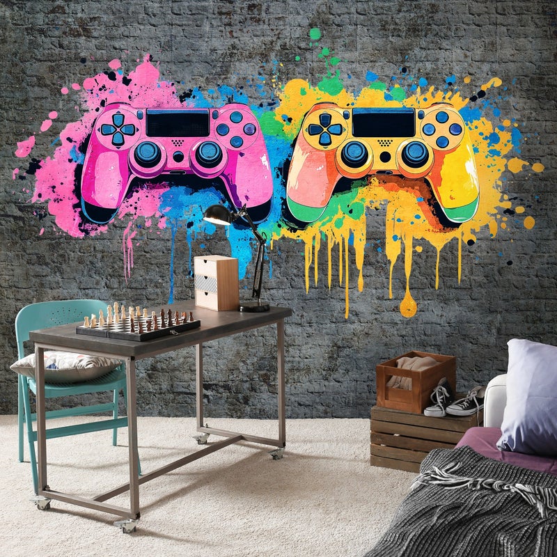 Fototapeta Dla Młodzieży Chłopca Pady Gamingowe Graffiti 350x250 cm Tapeta Do Pokoju Nastolatka Na Flizelinie