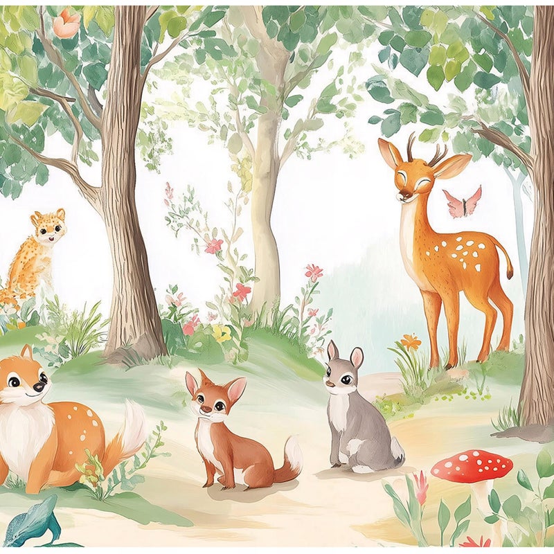 Fototapeta Dla Dzieci Chłopca Dziewczynki Las Zwierzęta 300x210 cm Tapeta Do Pokoju Dziecięcego Na Flizelinie