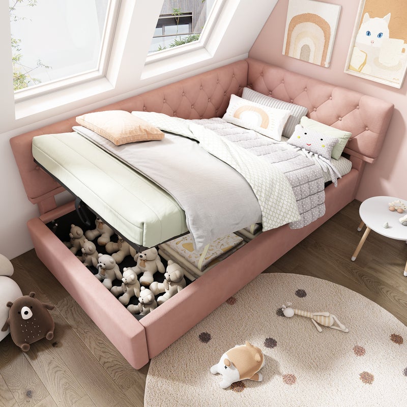 Łóżko Polsteré Design z hydraulicznym schowkiem, rozkładana sofa welurowa 90x200 cm, metalowa rama z drewnianym stelażem z listew – bez materaca