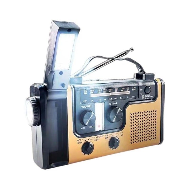 Przenośne radio z korbką ręczną zasilane energią słoneczną, LED, 2000 mAh, AM, FM, SW, awaryjne radio pogodowe z latarką