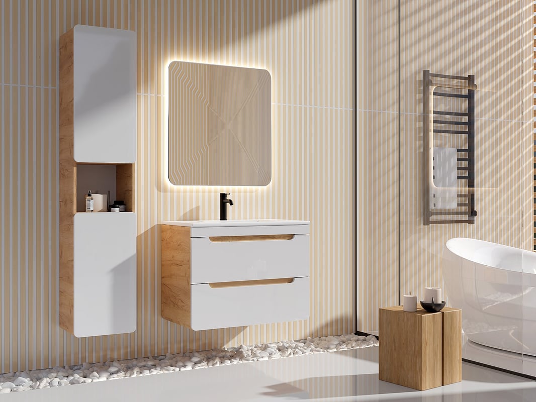 Słupek łazienkowy naturalny i biały - szer. 35 x gł. 32 x wys. 170 cm - ARUBA