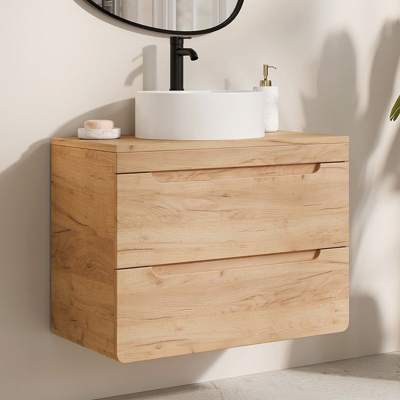 Szafka pod umywalkę wisząca z blatem - 80 cm - Naturalny jasny - ARUBA