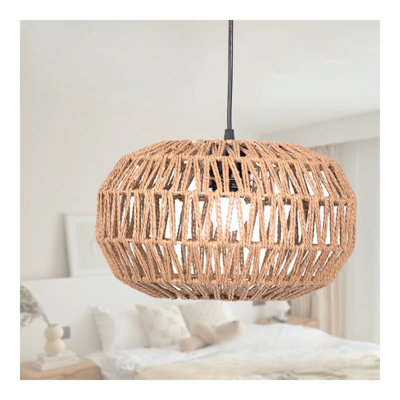Ręcznie tkana papierowa lampa wisząca - Okrągły klosz Ø30 cm ciemnobrązowy naturalny styl Zen z kablem 4,5 m