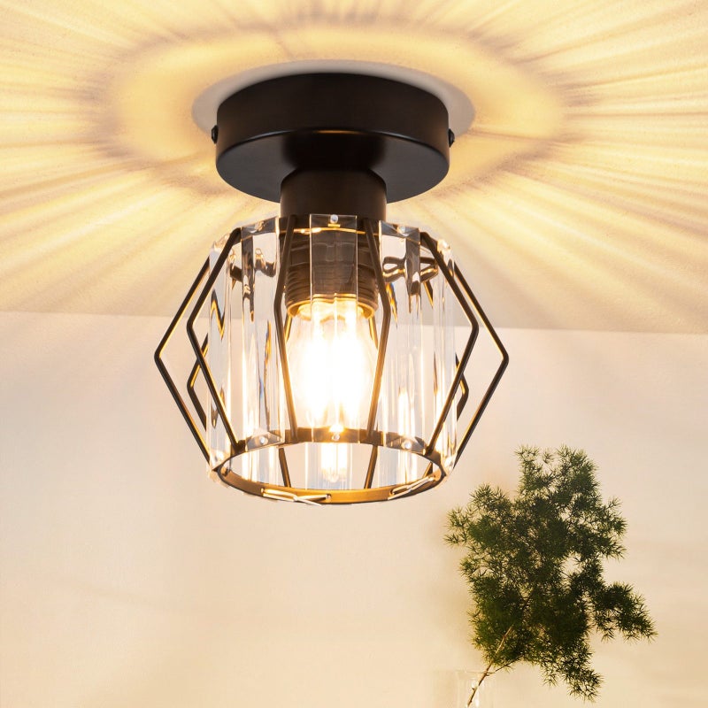 NETTLIFE Nowoczesna czarna kryształowa lampa sufitowa E27 Vintage lampa kuchenna z metalową ramą