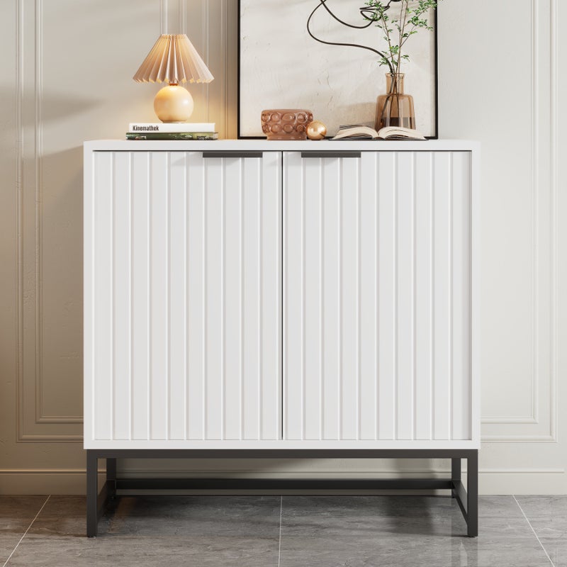 Nowoczesny kredens z elegancką metalową ramą i uchwytami, praktyczny schowek do salonu, przedpokoju i holu - B80/T40/H80cm