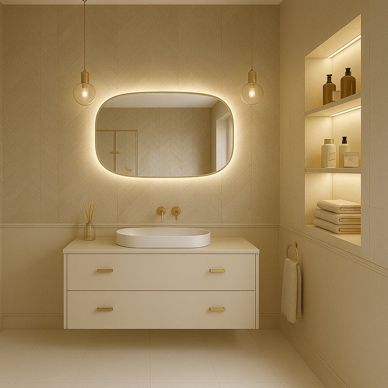 Retro Line LED lustro w złotej ramie 100x60cm