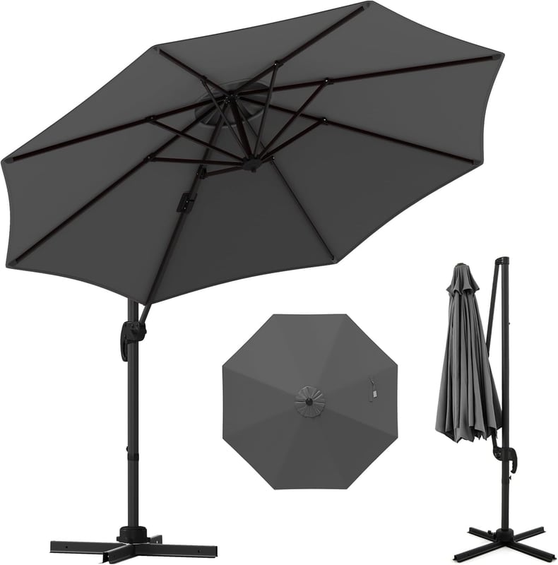Parasol Deporte 3x3M, Parasol Ogrodowy Obracany o 360°, z Aluminiowym Słupkiem, 5 Regulowanych Kątów Nachylenia (Szary)