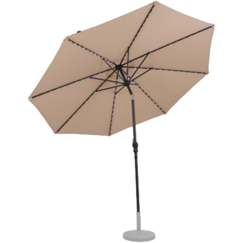 3M Parasol Ogrodowy, z Regulacją Nachylenia 35° z 96 Lampami LED Zasilanymi Energią Słoneczną i Korbką, 8 Solidnymi Żebrami, bez Podstawy (Beżowy)