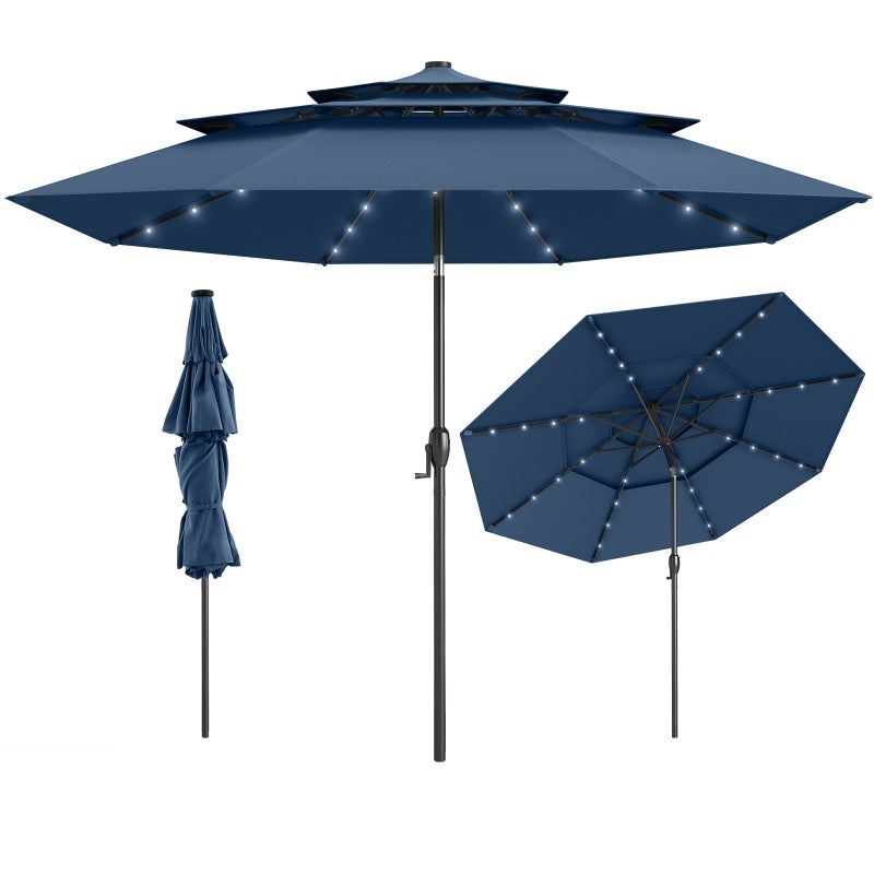 Parasol przeciwsłoneczny 300 cm z oświetleniem solarnym LED, odporny na wiatr, stabilny, parasol tarasowy z korbą,parasol balkonowy, do ogrodu