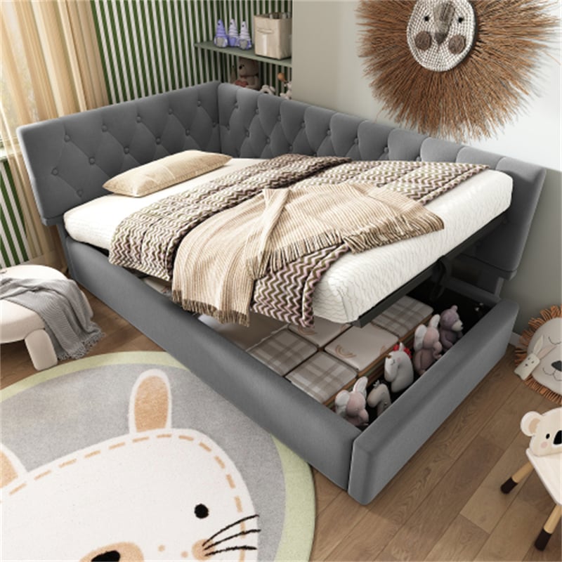 Łóżko Polsteré Design z hydraulicznym schowkiem, rozkładana sofa welurowa 90x200 cm, metalowa rama z drewnianym stelażem z listew – bez materaca