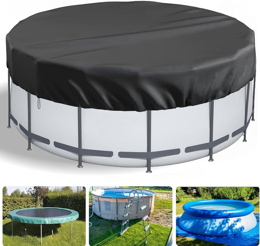 Pokrywa basenowa do basenów o szerokości 3,66 m, letnia i zimowa pokrywa basenowa z linkami naciągowymi i szpilkami do mocowania w podłożu (3,7 m)