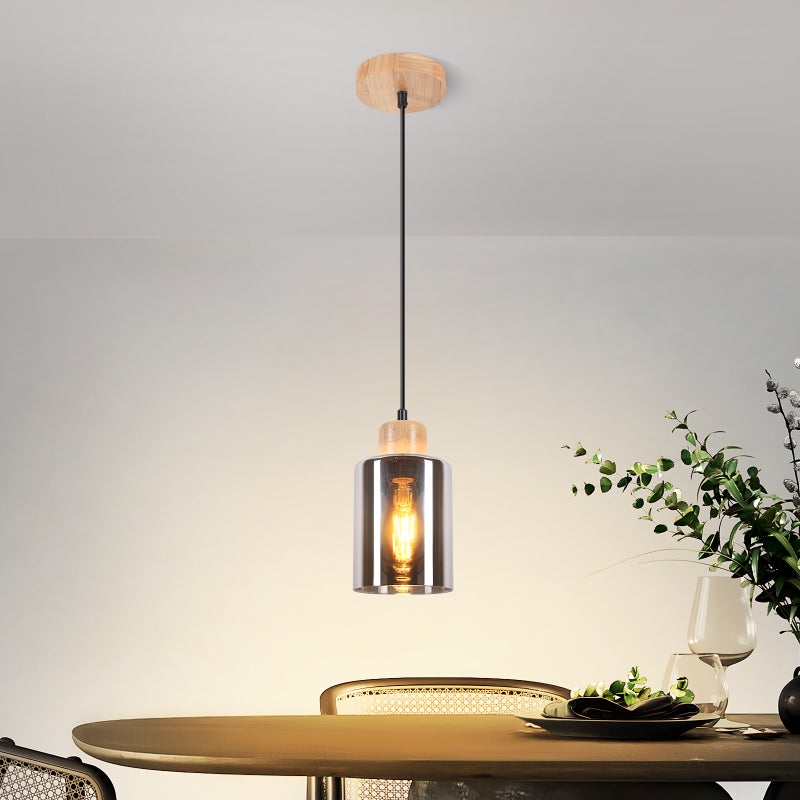 ZMH Wisząca lampa drewniana żyrandol do jadalni Vintage 1 światło E27 lampa do jadalni przemysłowej