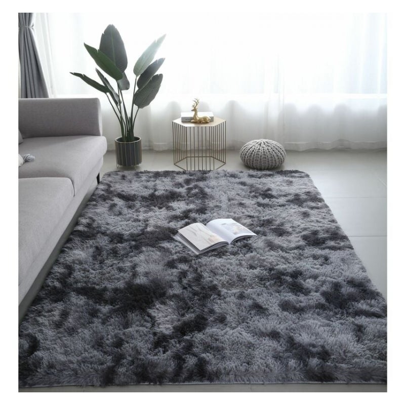 Dywan do salonu, włochaty, z miękkiego włókna polipropylenowego, ciemnoszary, 60 x 120 cm, antypoślizgowy
